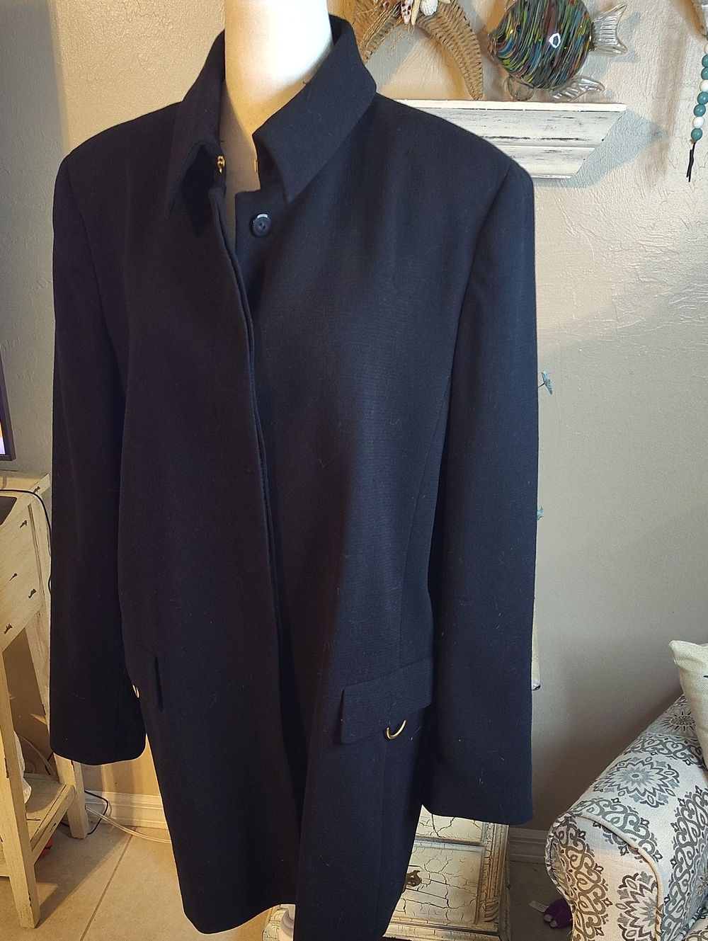 Vintage Dana Buchman Black Stand Collar  Over Coat